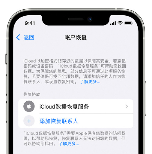 凭祥苹果手机维修分享在 iPhone 上设置帐户恢复联系人的方法 